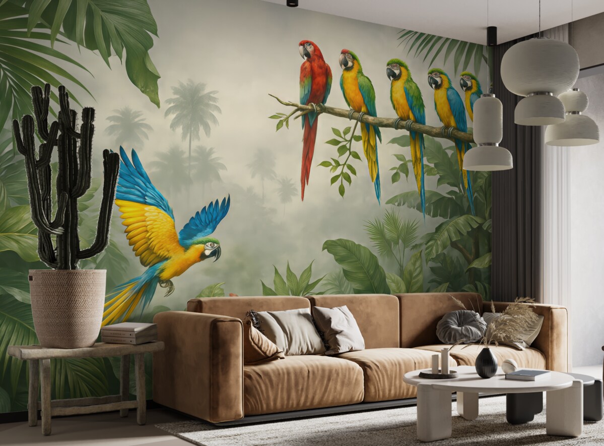 Fototapeta Papugi na konarach w tropikalnym lesie.