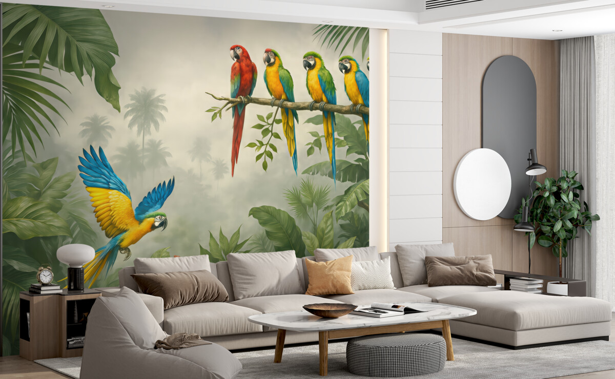 Fototapeta Papugi na konarach w tropikalnym lesie.