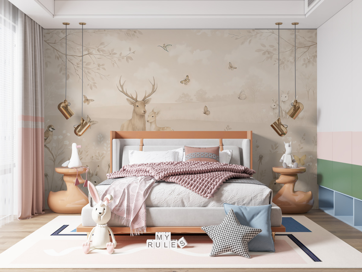 Fototapeta Różowy, marzycielski świat z łosiem.