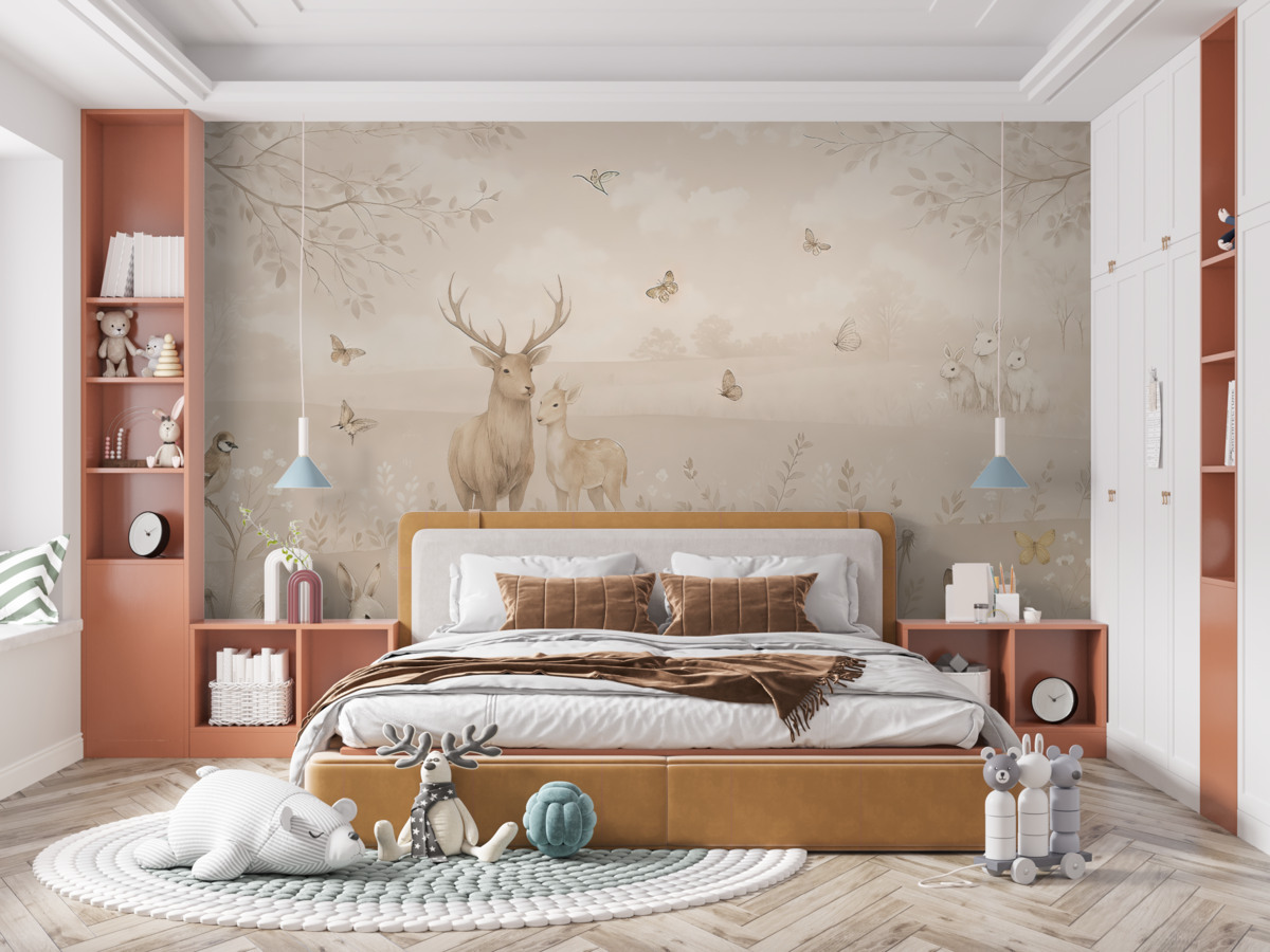 Fototapeta Różowy, marzycielski świat z łosiem.