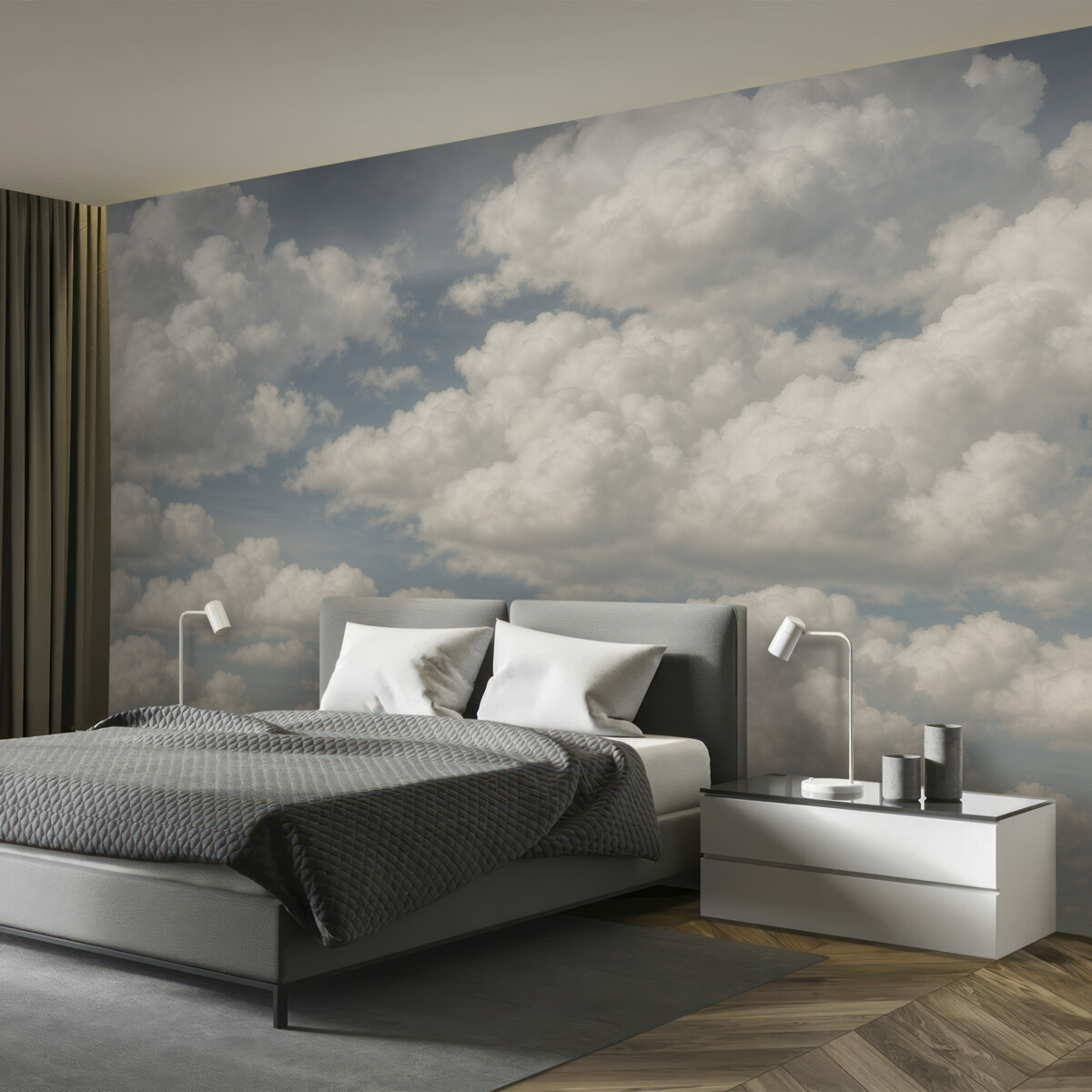 Fototapeta Białe chmury na szarym tle to nowy styl w aranżacji wnętrz.