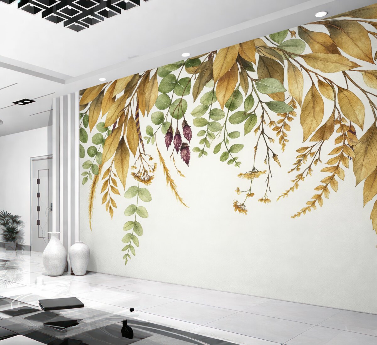 Fototapeta Ramka kwiatowa z liśćmi jesieni.