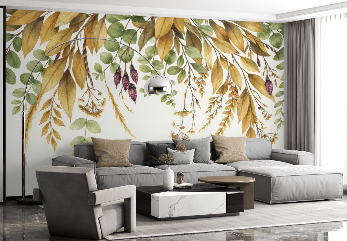 Fototapeta Ramka kwiatowa z liśćmi jesieni.