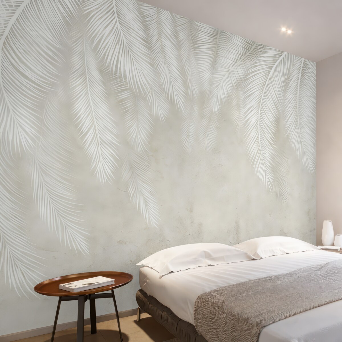 Fototapeta Białe delikatne liście palmowe z teksturą grunge.