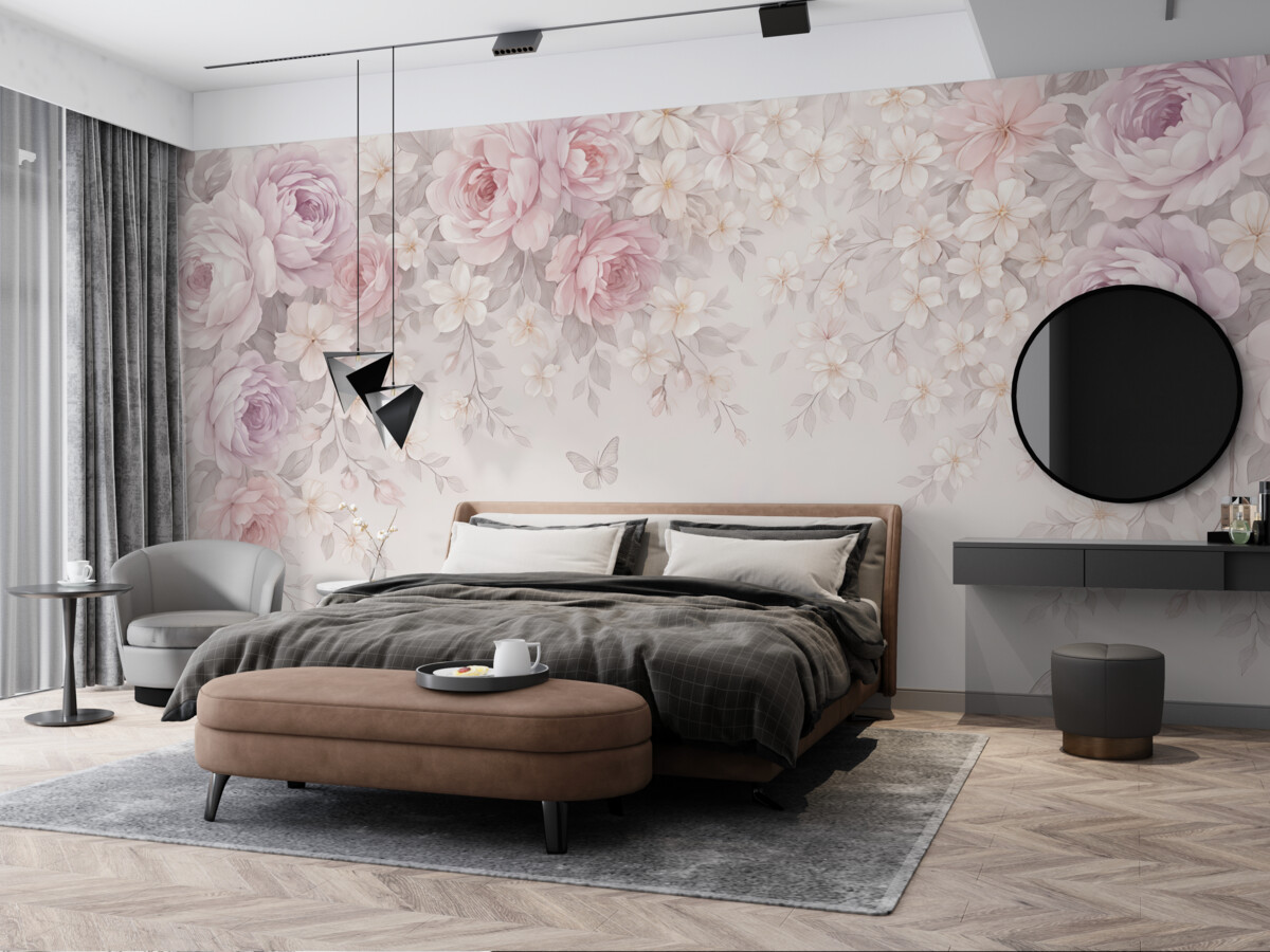 Fototapeta Ogród z biletami, w którym kwitną kwiaty i fruwają motyle.