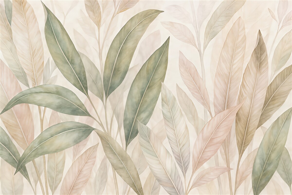 Fototapeta Zielone i różowe liście palmy.