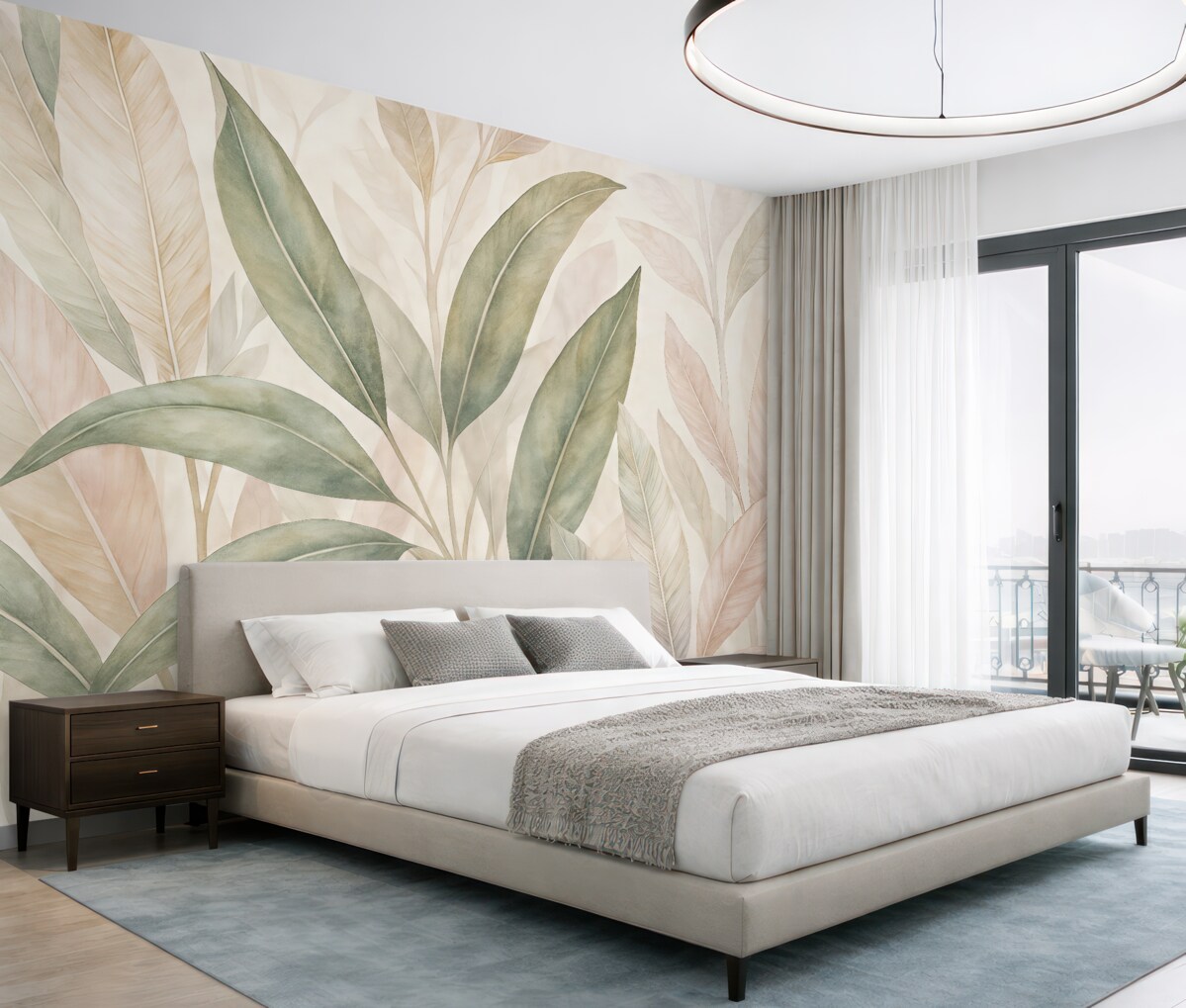 Fototapeta Zielone i różowe liście palmy.