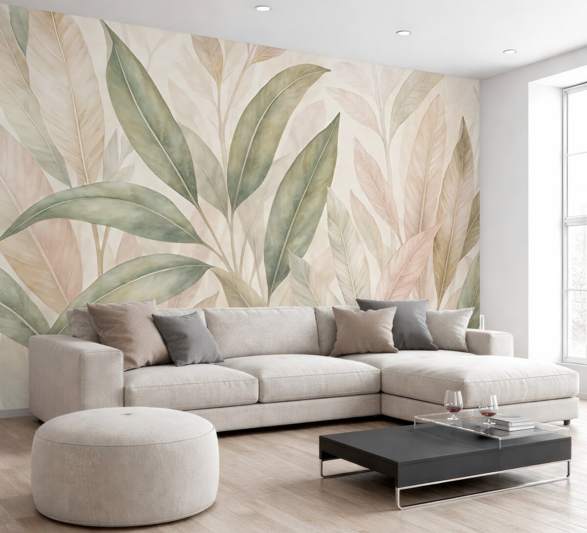 Fototapeta Zielone i różowe liście palmy.