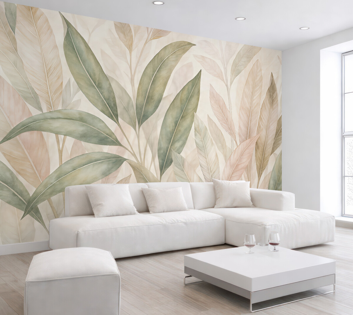 Fototapeta Zielone i różowe liście palmy.