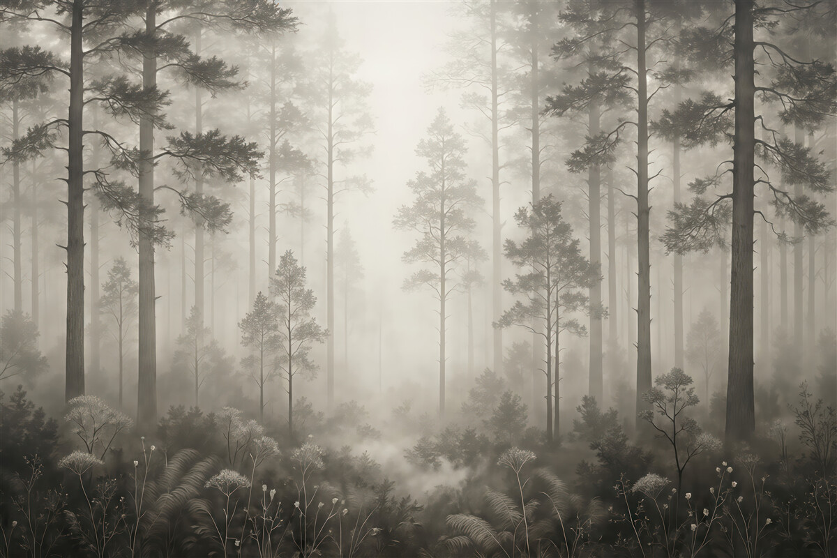 Fototapeta Las w oparach mgły