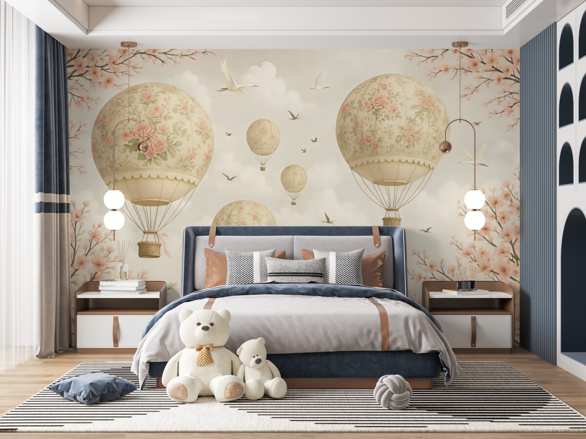 Fototapeta Baloniki w kwiatach i gałęziach wiśni.