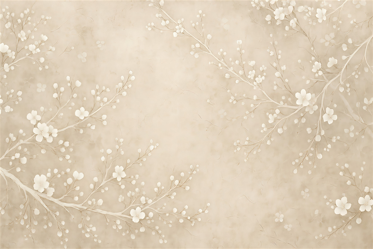 Fototapeta Białe delikatne gałązki oraz kwiaty.