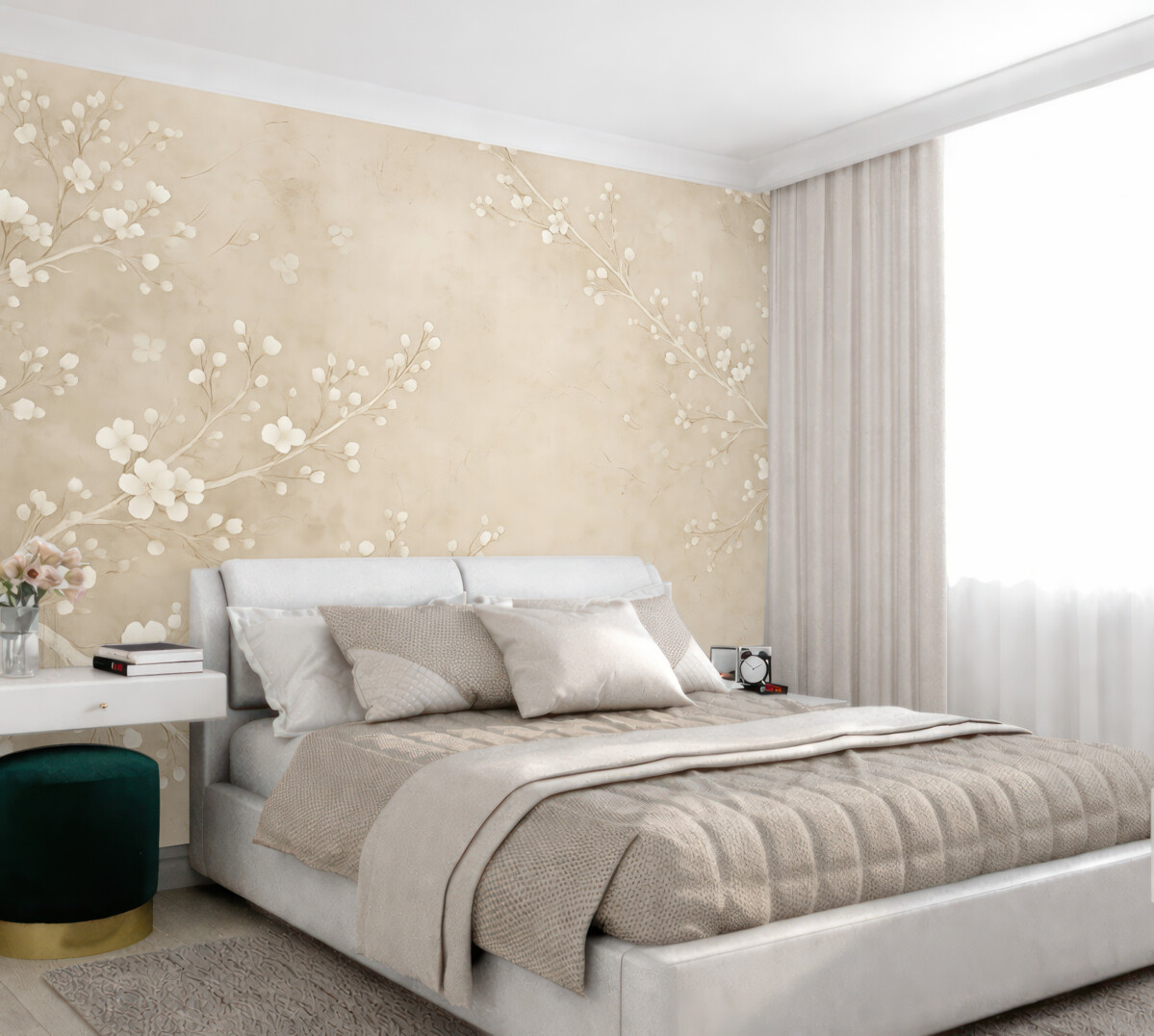 Fototapeta Białe delikatne gałązki oraz kwiaty.