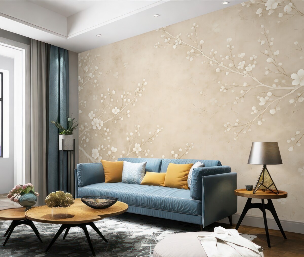 Fototapeta Białe delikatne gałązki oraz kwiaty.