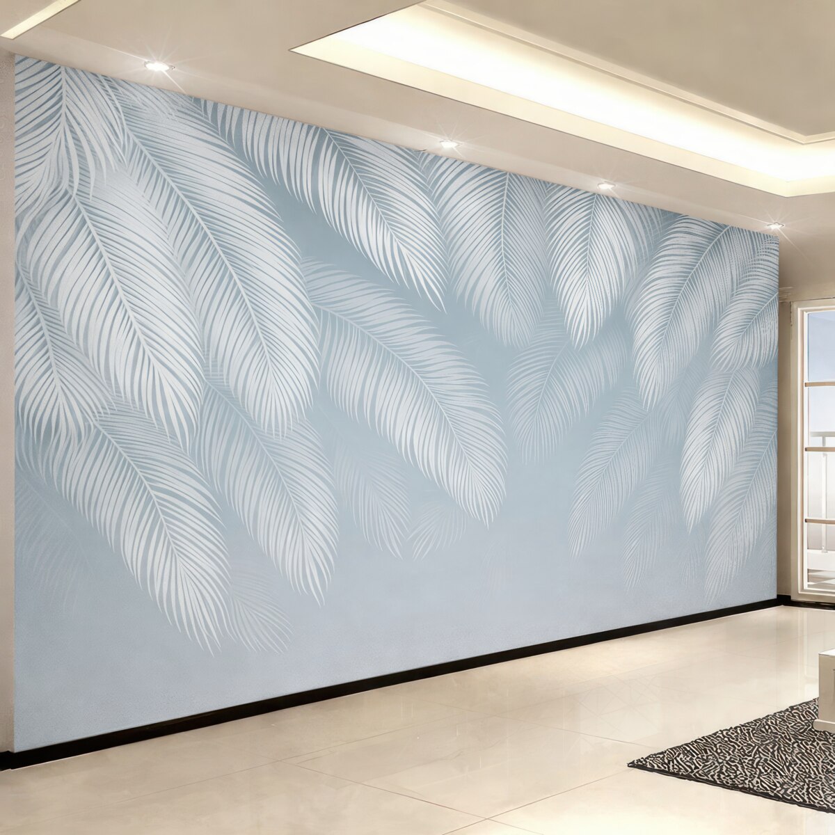 Fototapeta Białe i niebieskie liście palmowe z teksturą w stylu grunge.