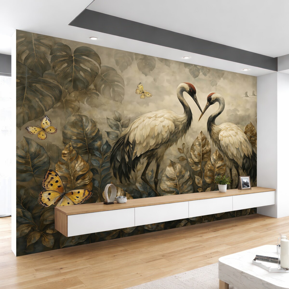 Fototapeta Dwa żurawie na teksturze w stylu grunge.