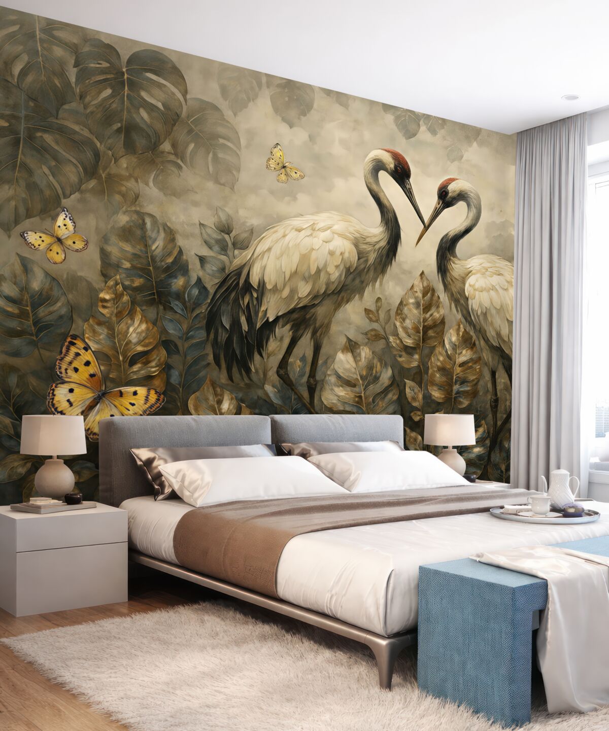 Fototapeta Dwa żurawie na teksturze w stylu grunge.