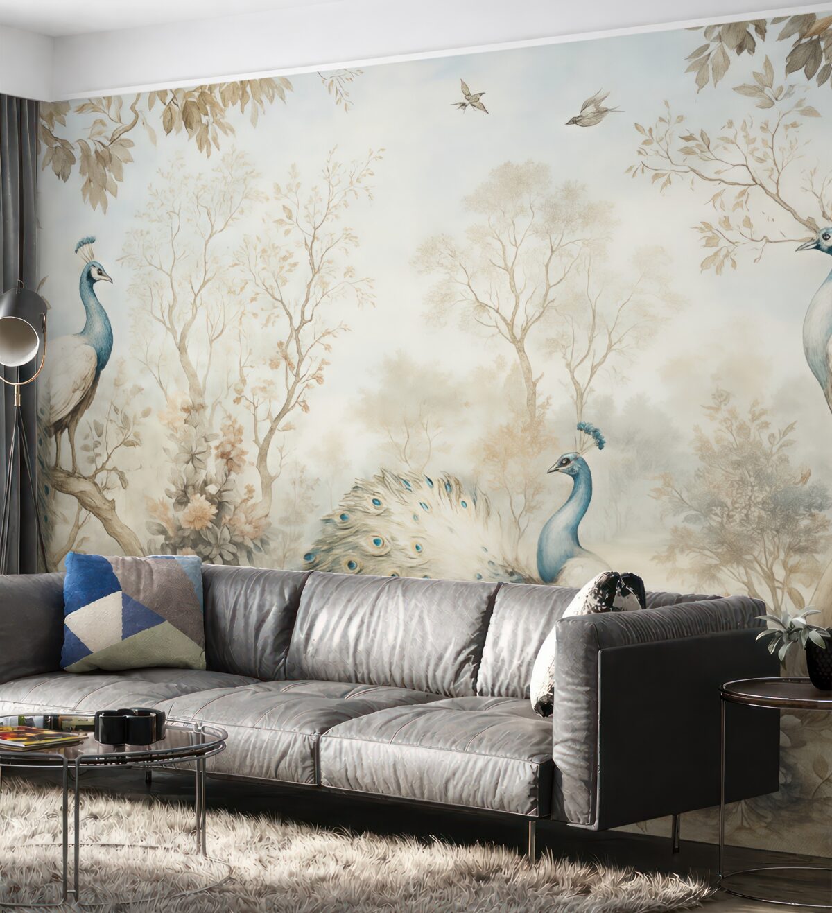 Fototapeta Chinoiserie Rośliny w chińskim stylu i pawie.