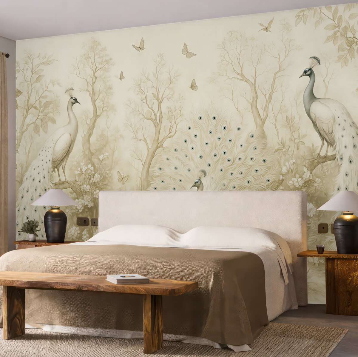 Fototapeta Ogród z subtelnymi ptakami, pawimi.