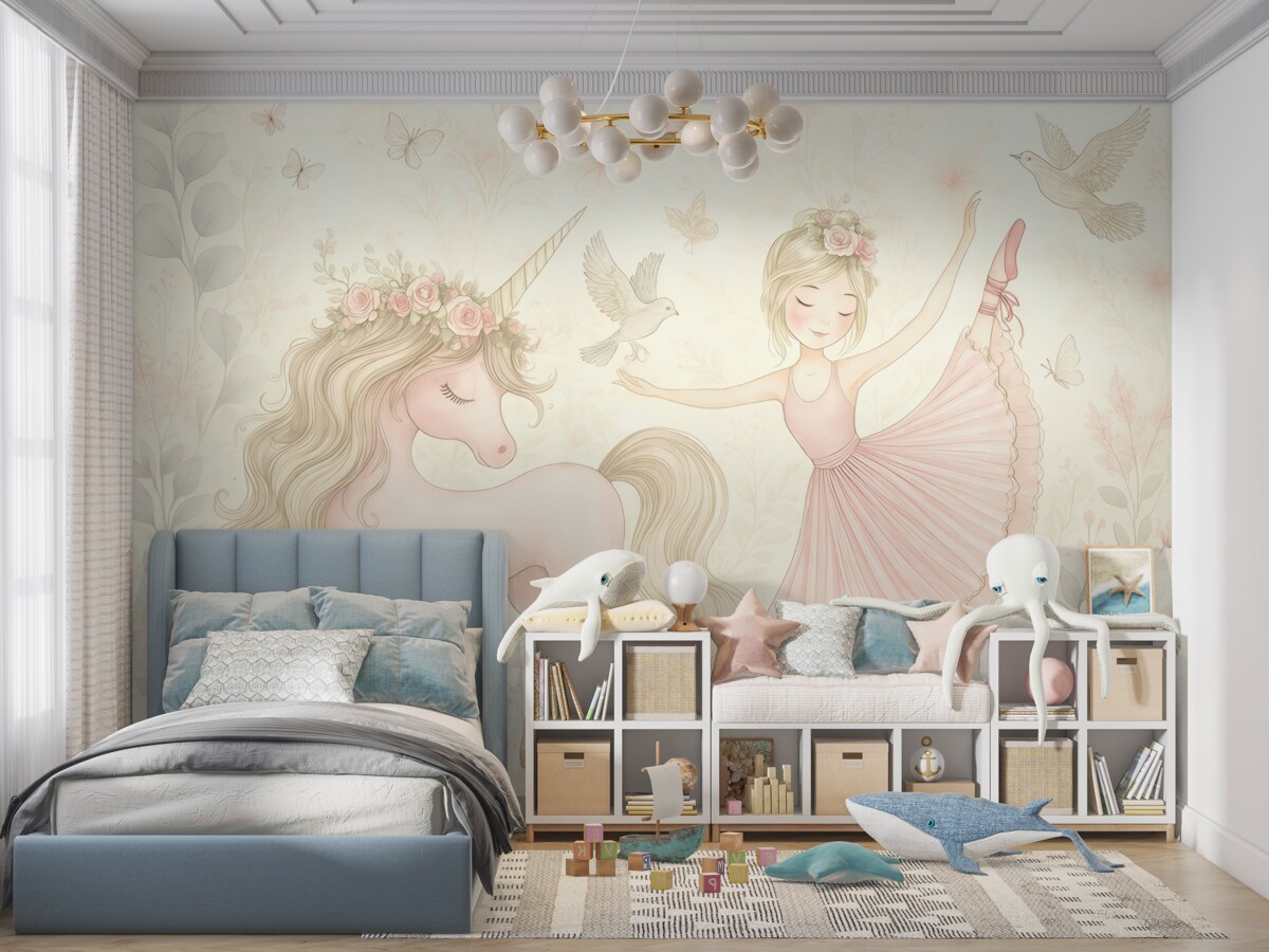 Fototapeta Księżniczka oraz jednorożec.