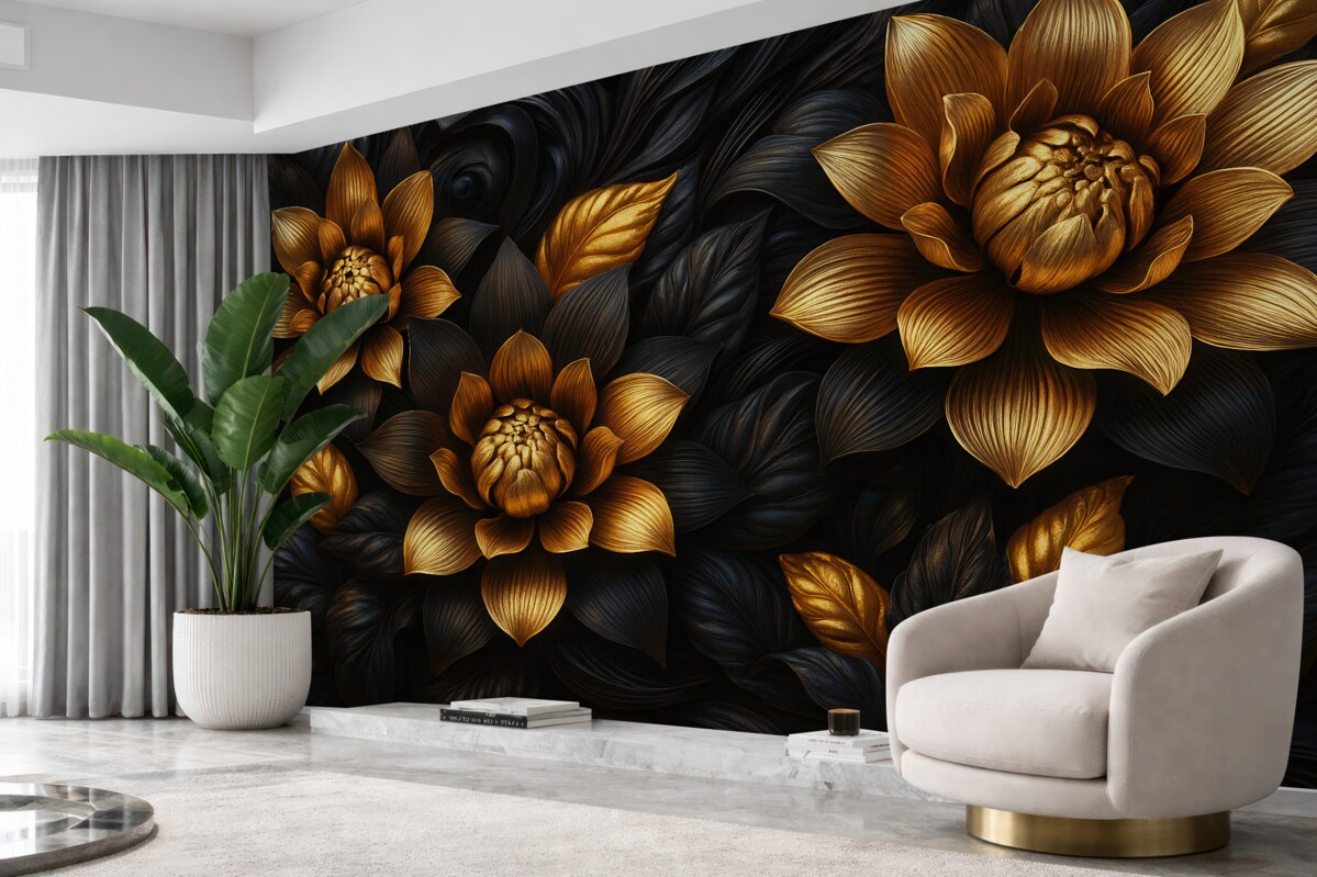 Fototapeta Ciemne, duże kwiaty.