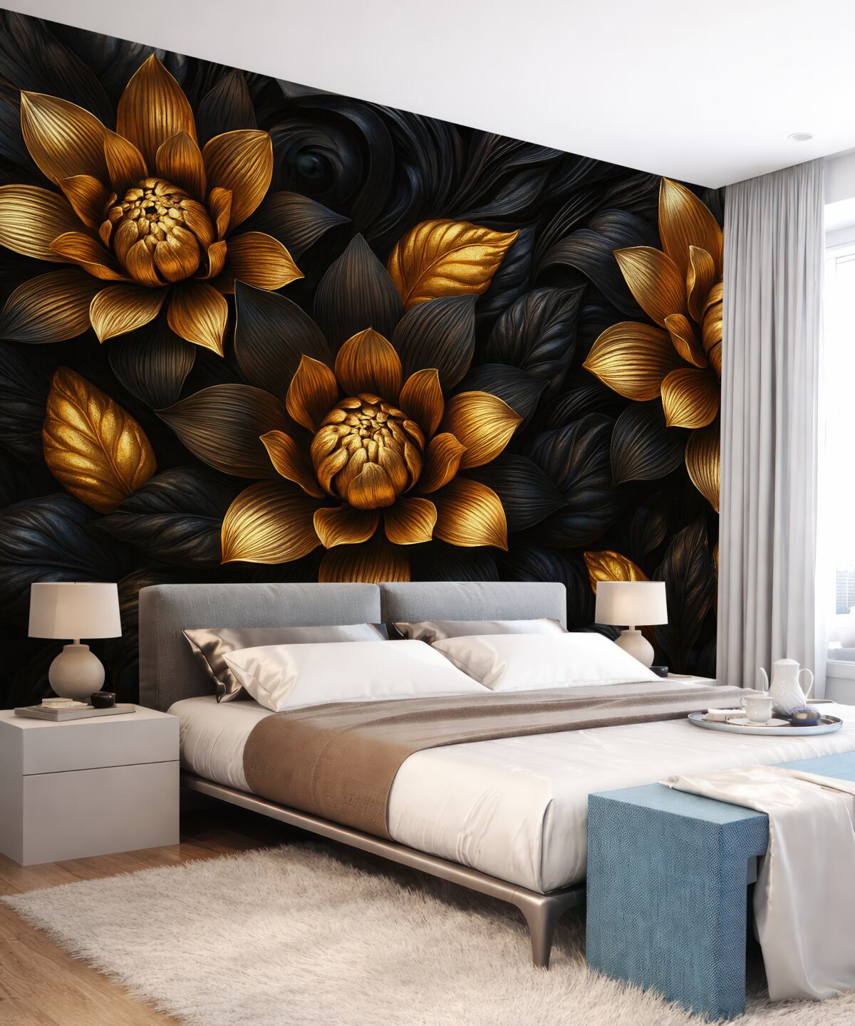 Fototapeta Ciemne, duże kwiaty.