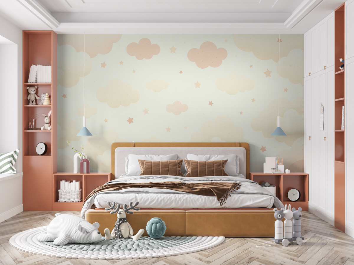 Fototapeta Obłoki i asteroidy w delikatnych odcieniach.