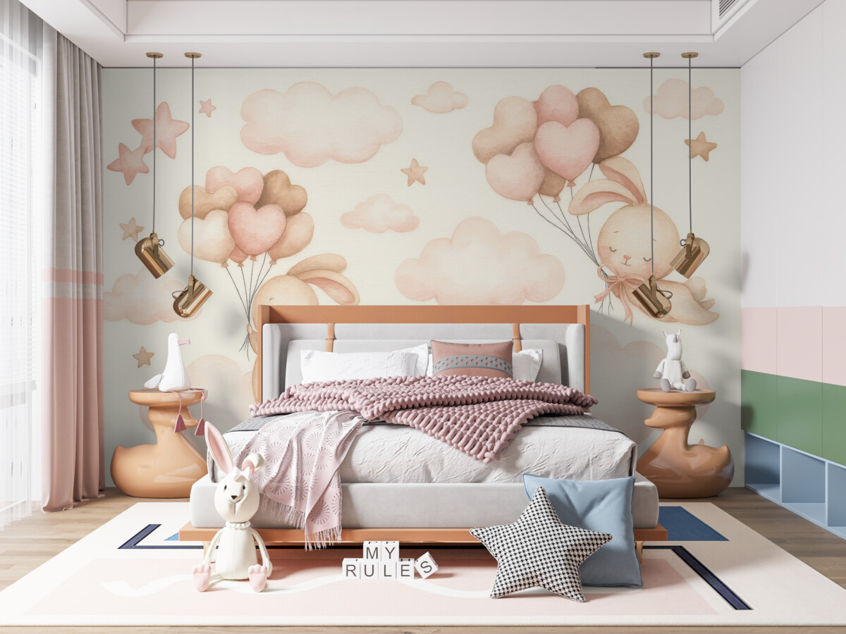 Fototapeta Uroczy królik i baloniki.