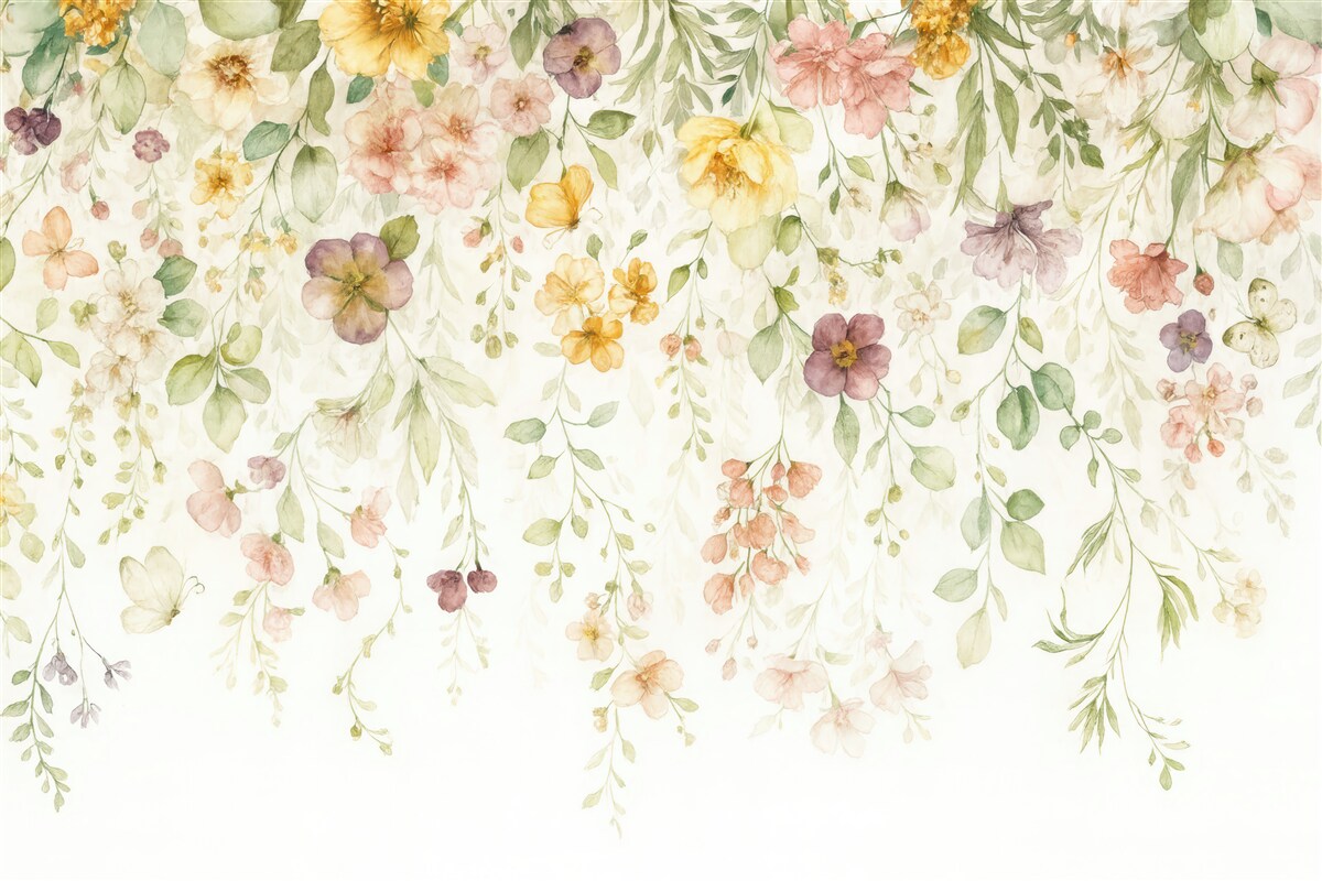 Fototapeta Kompozycje akwarelowe z roślinami ogrodowymi.