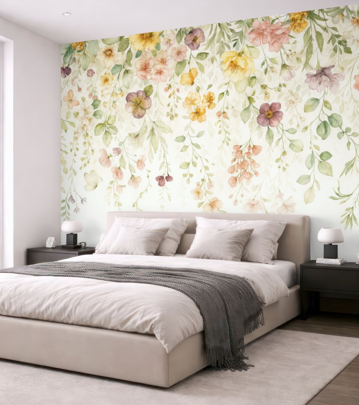 Fototapeta Kompozycje akwarelowe z roślinami ogrodowymi.