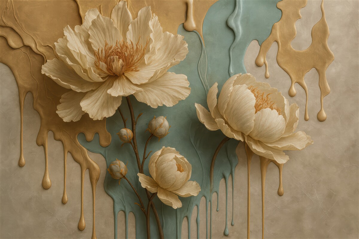 Fototapeta Kwiaty i pasma farby.