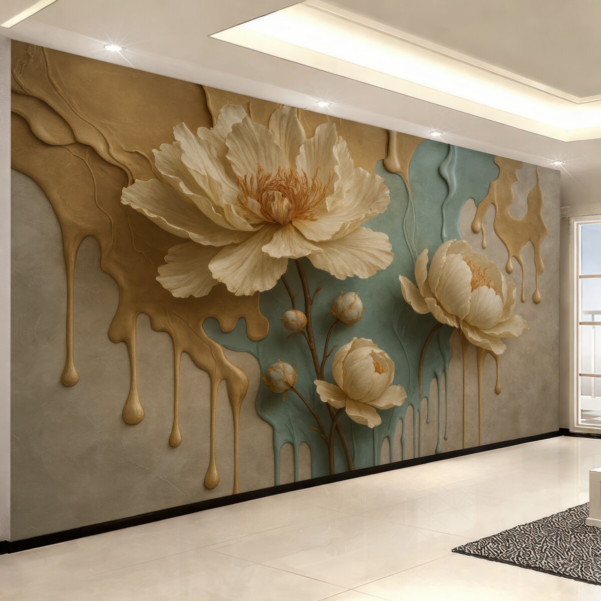 Fototapeta Kwiaty i pasma farby.