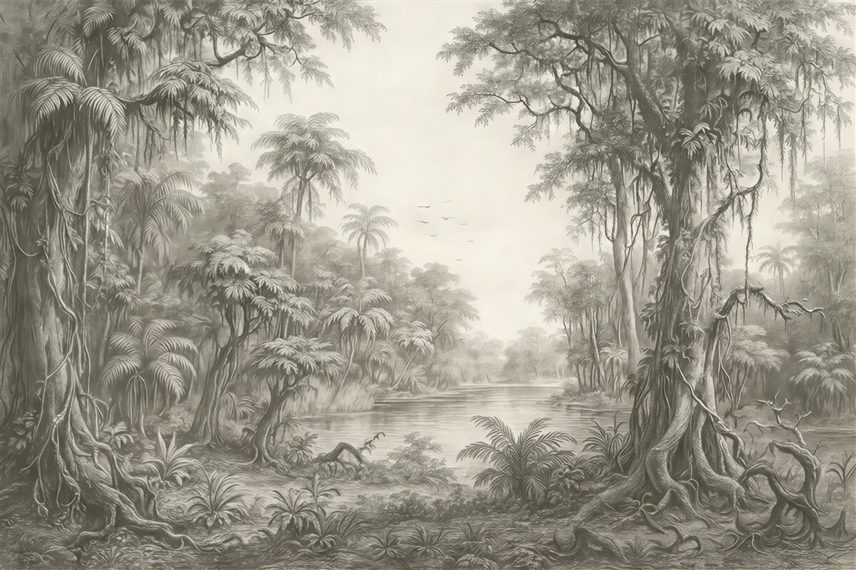 Fototapeta Widok lasu w klimacie retro.