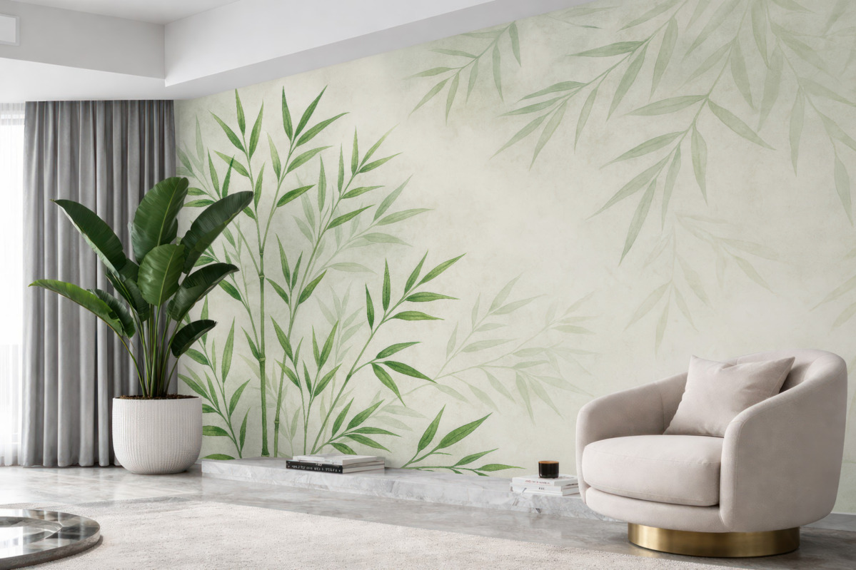 Fototapeta Liście bambusa przypominające trzciny.