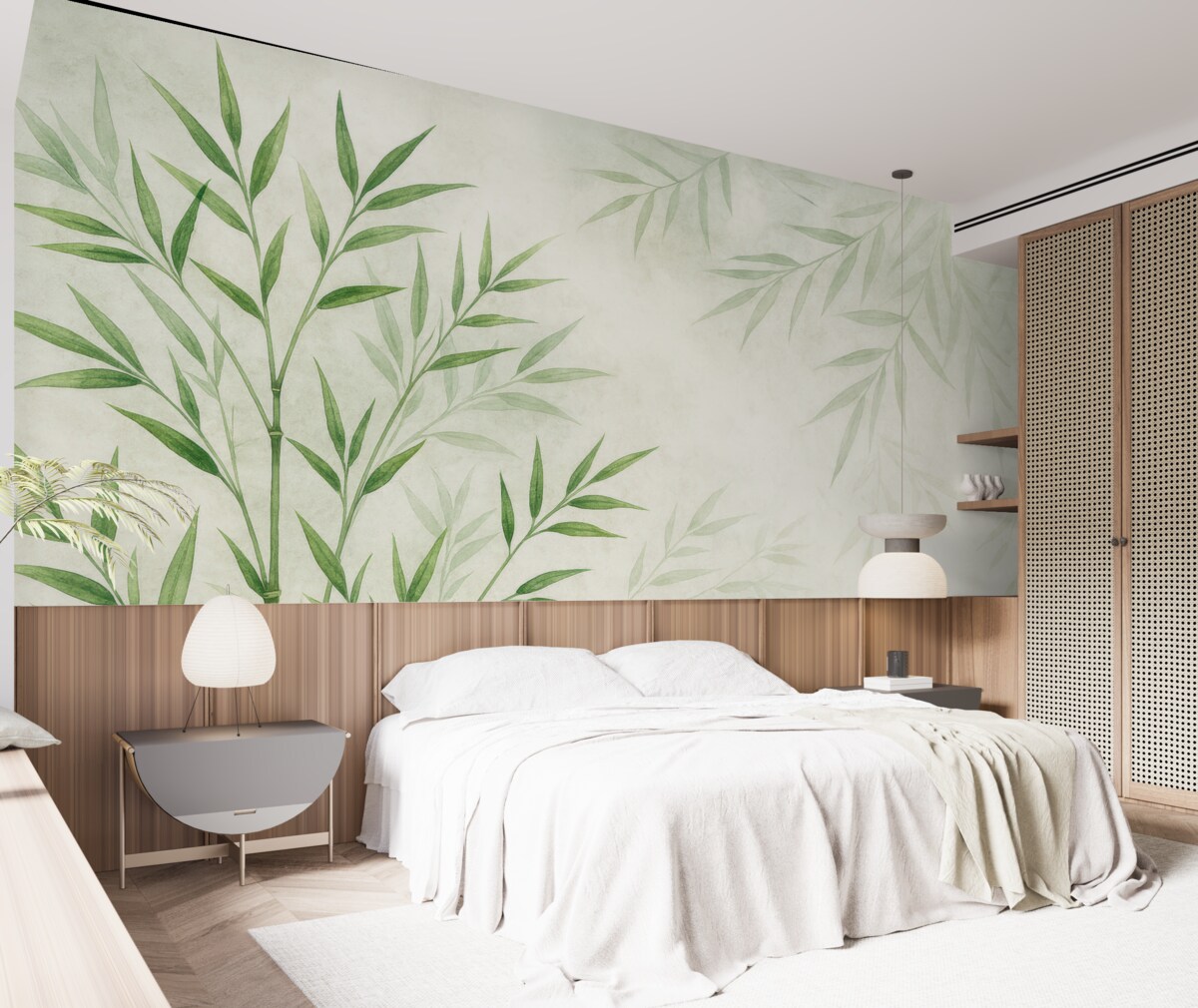 Fototapeta Liście bambusa przypominające trzciny.