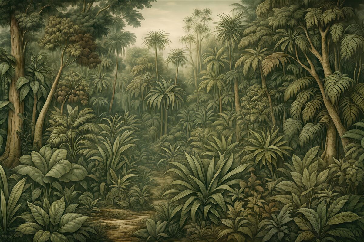 Fototapeta Urokliwa abstrakcyjna zielona dżungla z tropikalnymi liśćmi.