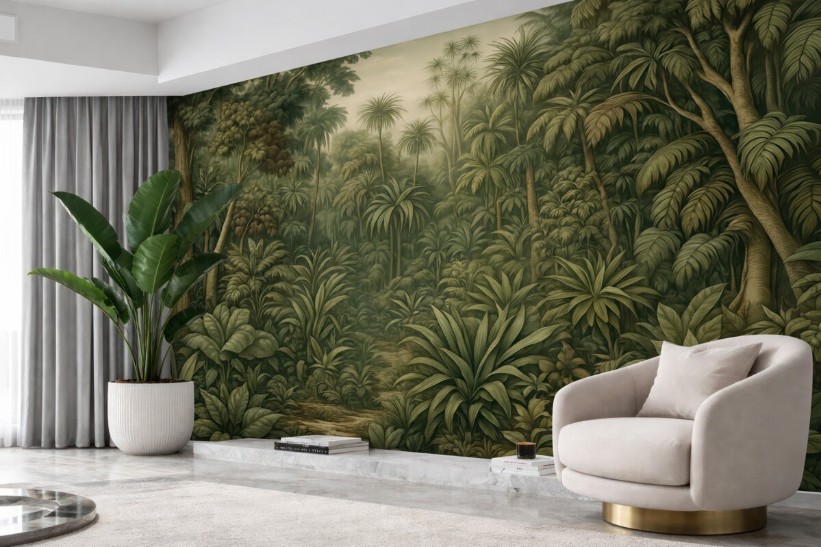 Fototapeta Urokliwa abstrakcyjna zielona dżungla z tropikalnymi liśćmi.