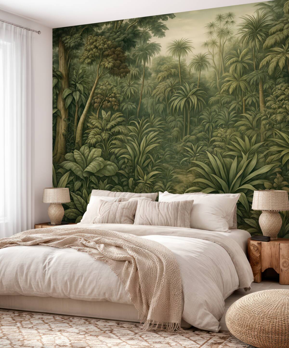 Fototapeta Urokliwa abstrakcyjna zielona dżungla z tropikalnymi liśćmi.