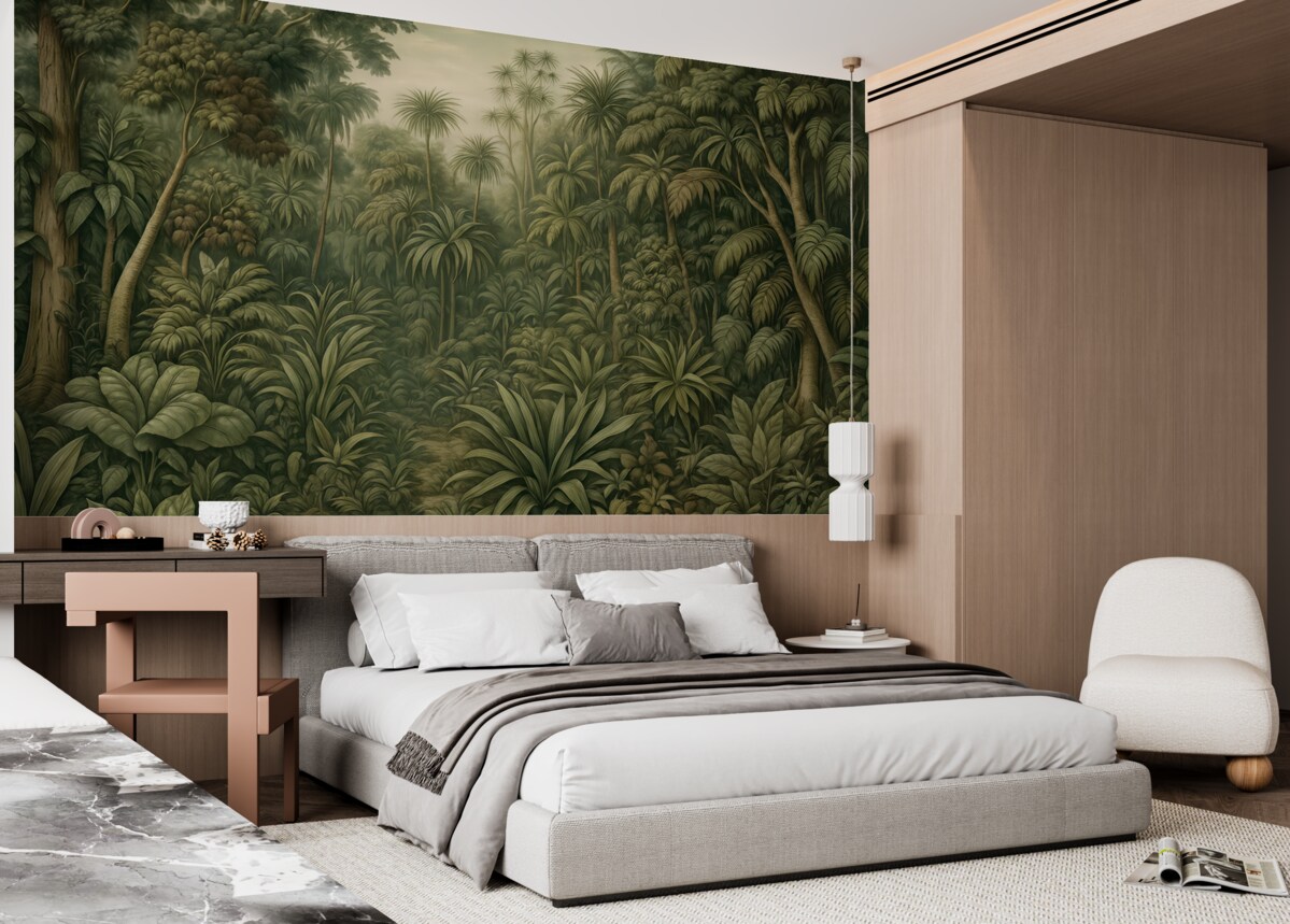 Fototapeta Urokliwa abstrakcyjna zielona dżungla z tropikalnymi liśćmi.