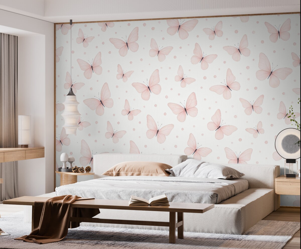 Fototapeta Malowana akwarelą różowe motyle.