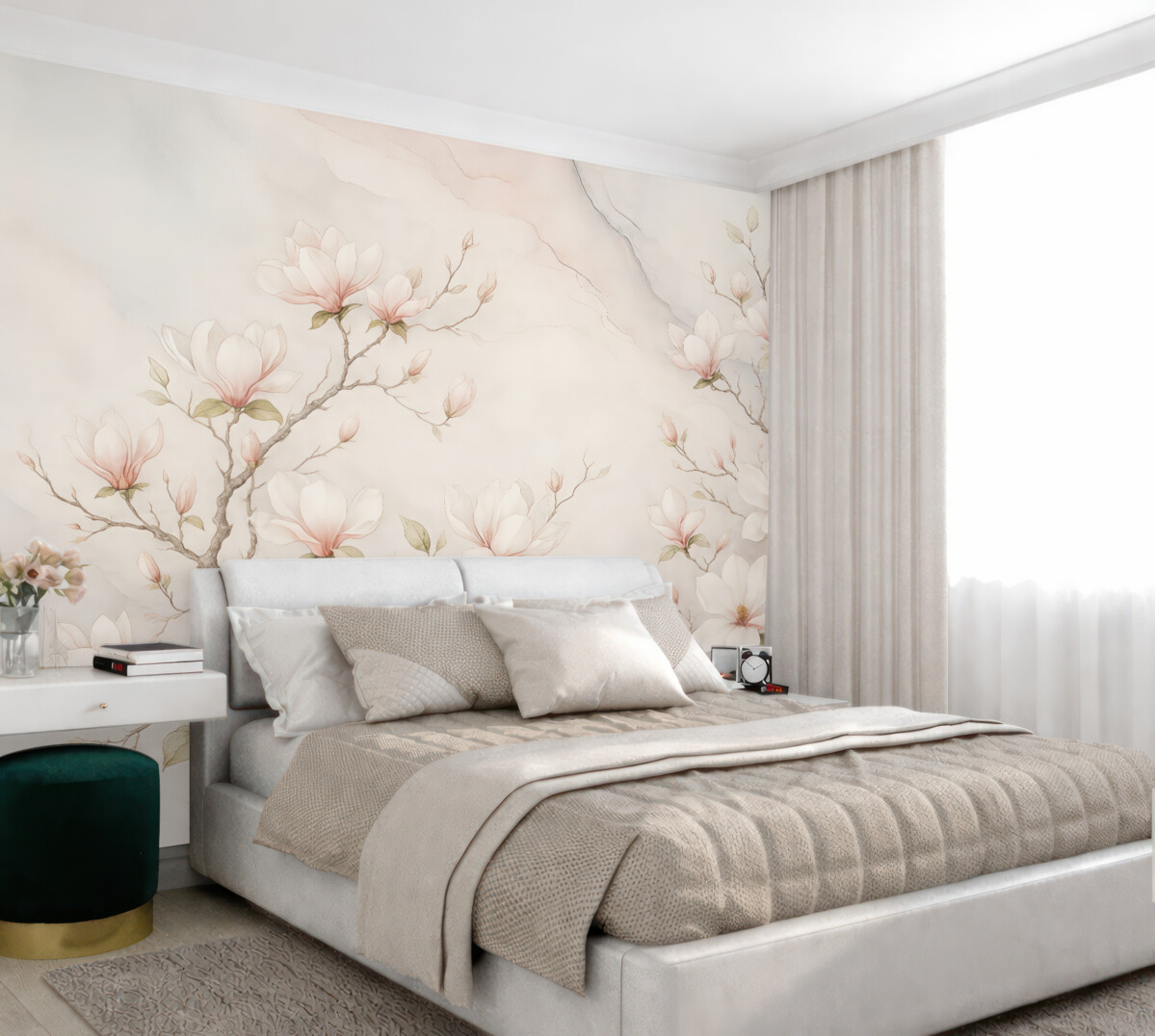 Fototapeta Kwitnące drzewa magnolii na marmurowym tle.