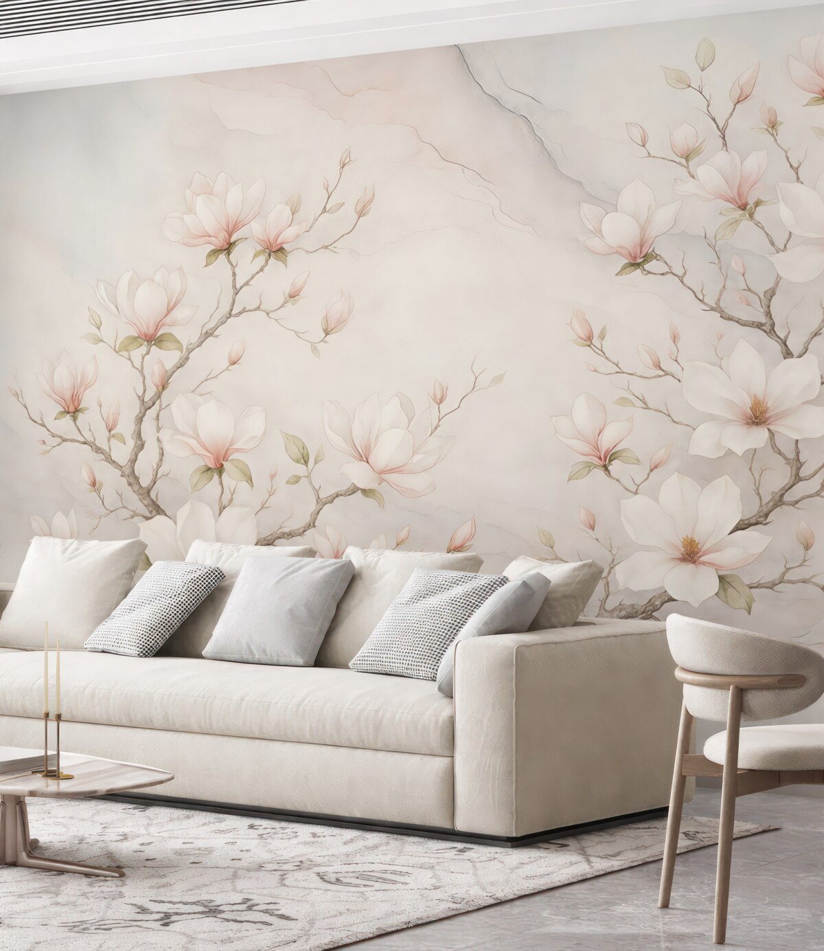 Fototapeta Kwitnące drzewa magnolii na marmurowym tle.