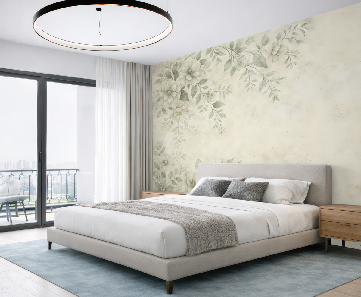 Fototapeta Kwiaty z konarami na szarym tle w stylu grunge minimalizm.