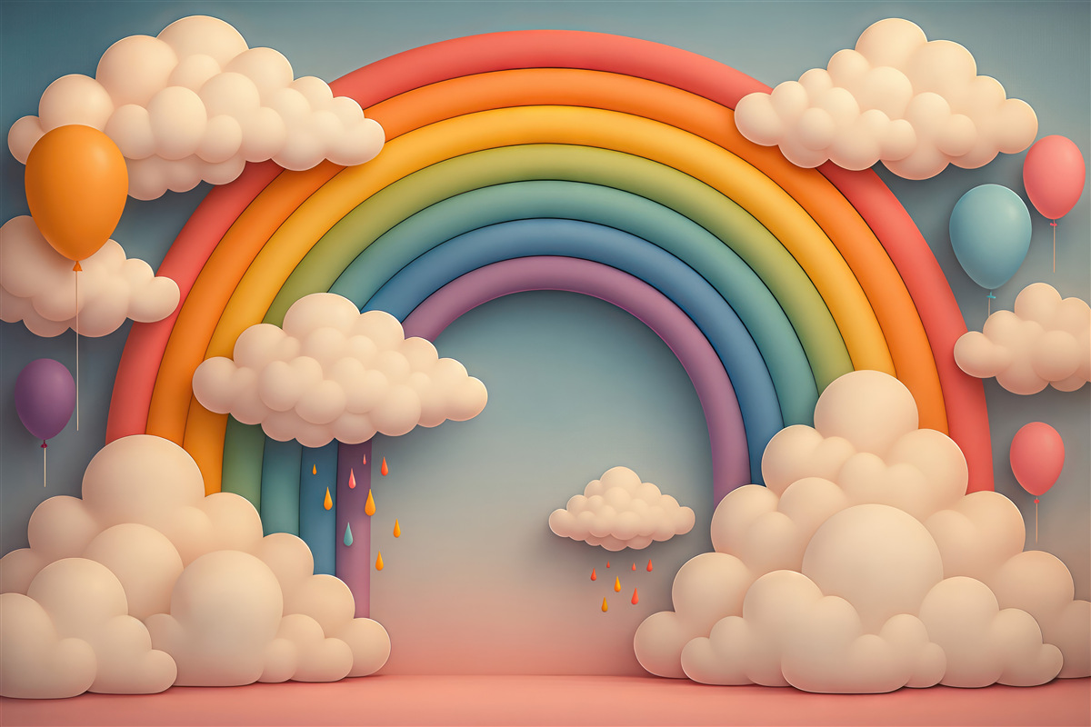 Fototapeta Tęcza trójwymiarowa z chmurami.