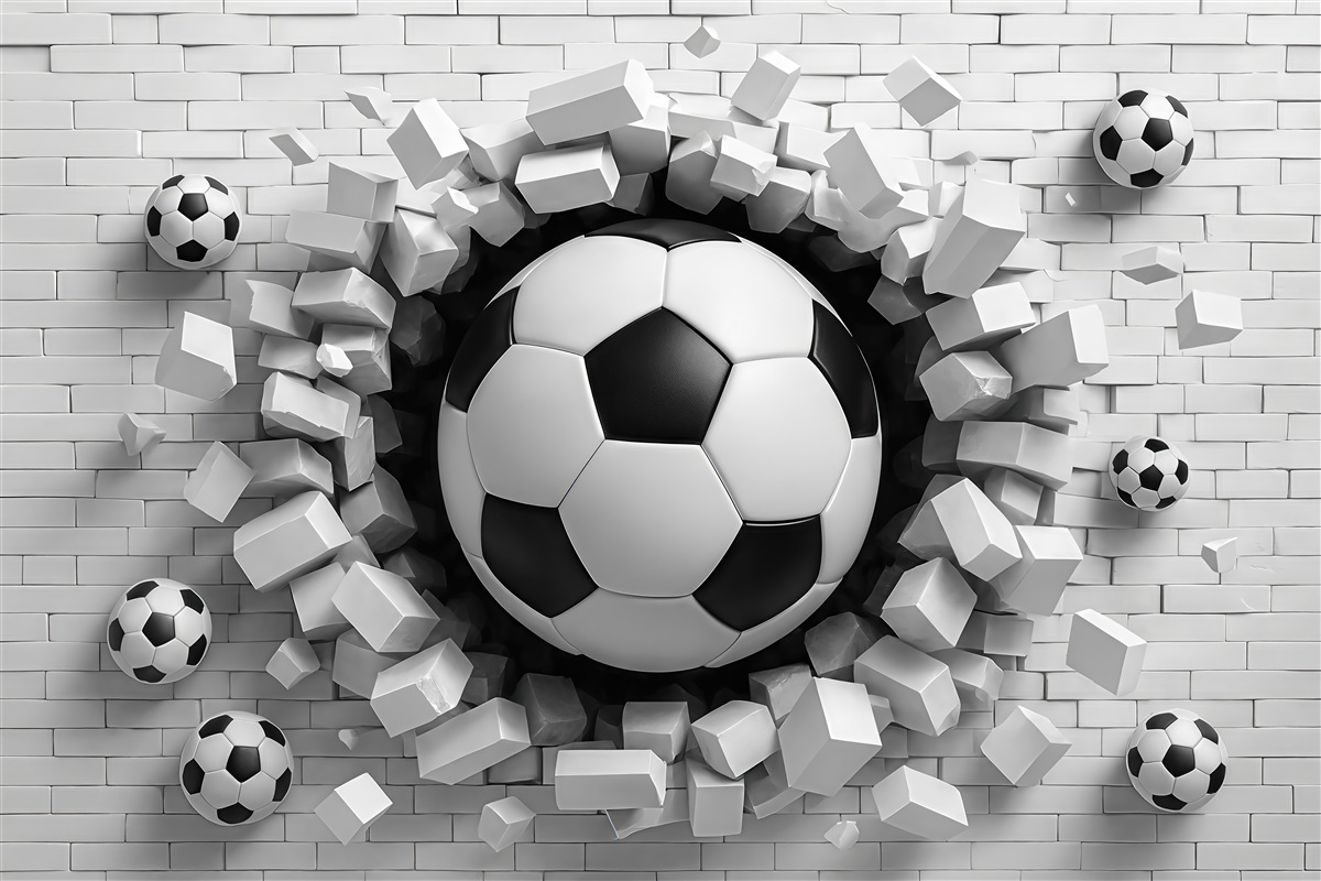 Fototapeta Piłki nożne przebijające się przez mur.