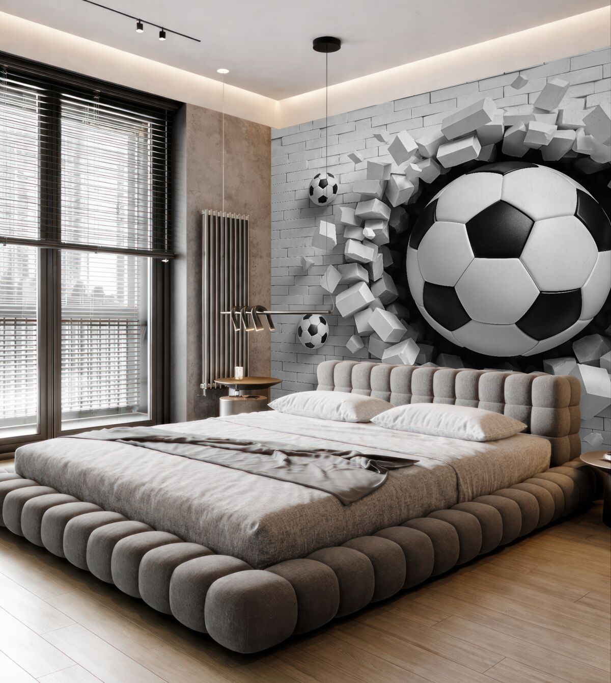 Fototapeta Piłki nożne przebijające się przez mur.