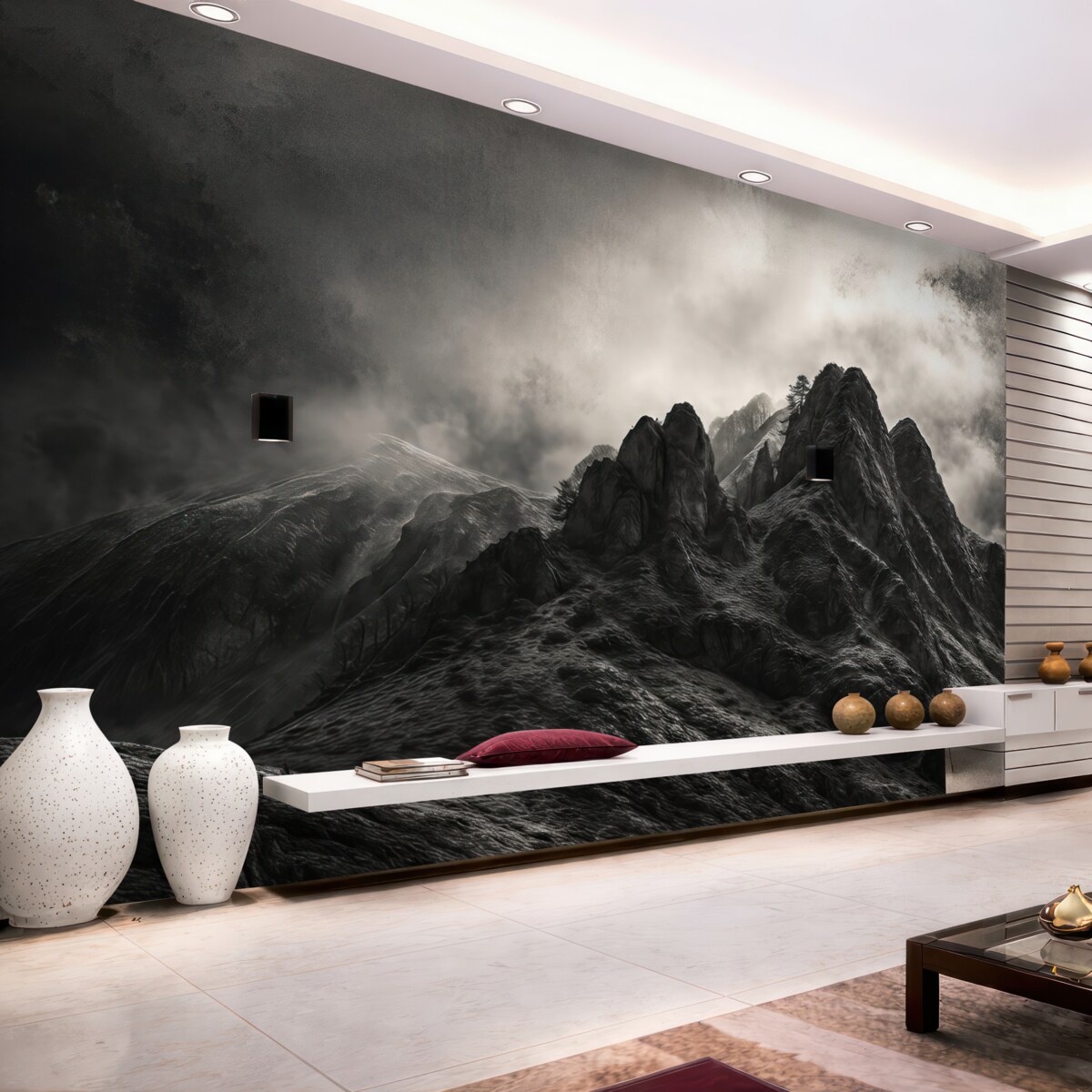 Fototapeta Zagadkowa czarna góra z dramatycznym, pochmurnym niebem.