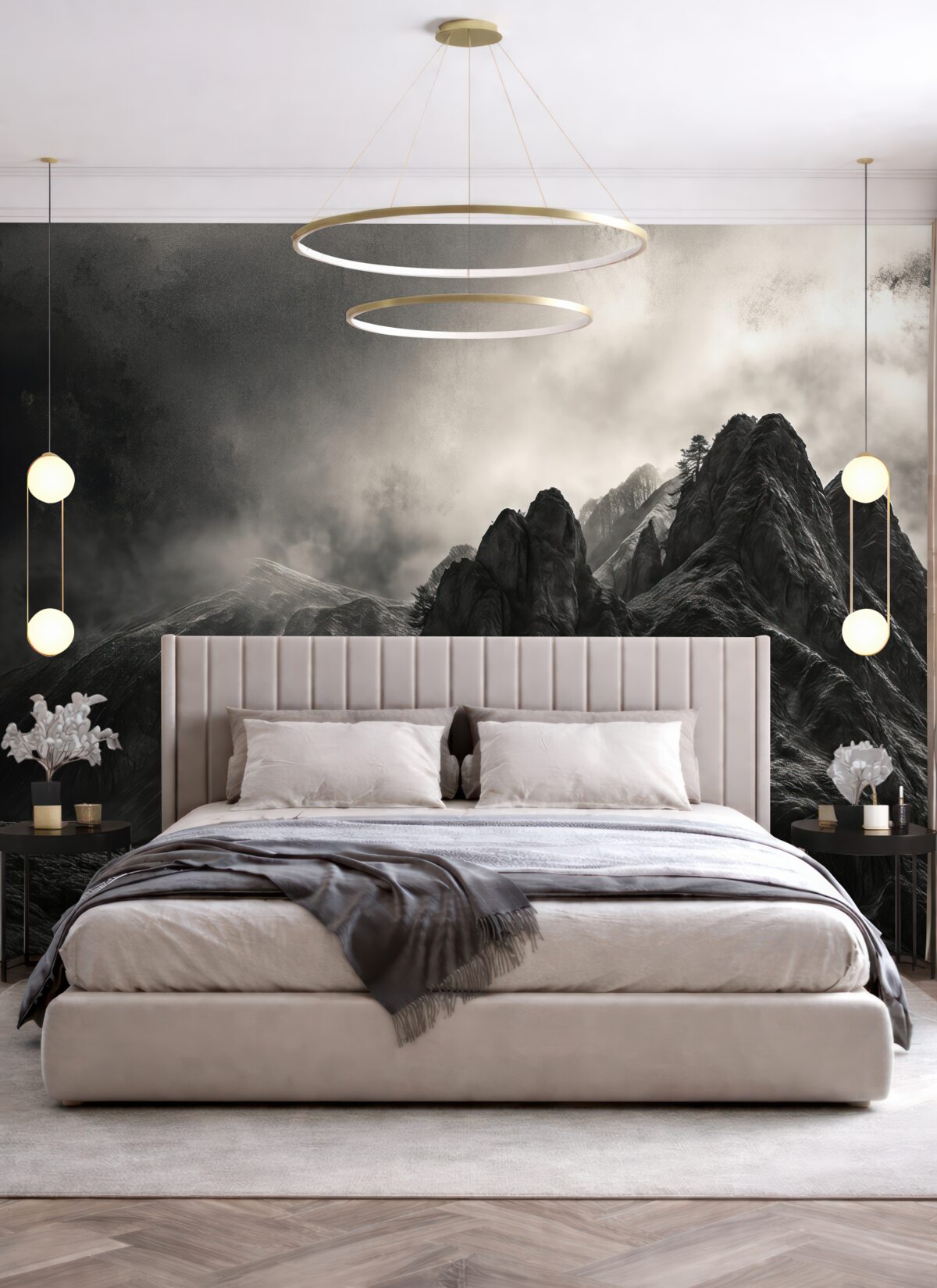 Fototapeta Zagadkowa czarna góra z dramatycznym, pochmurnym niebem.