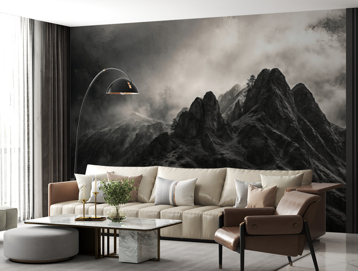 Fototapeta Zagadkowa czarna góra z dramatycznym, pochmurnym niebem.