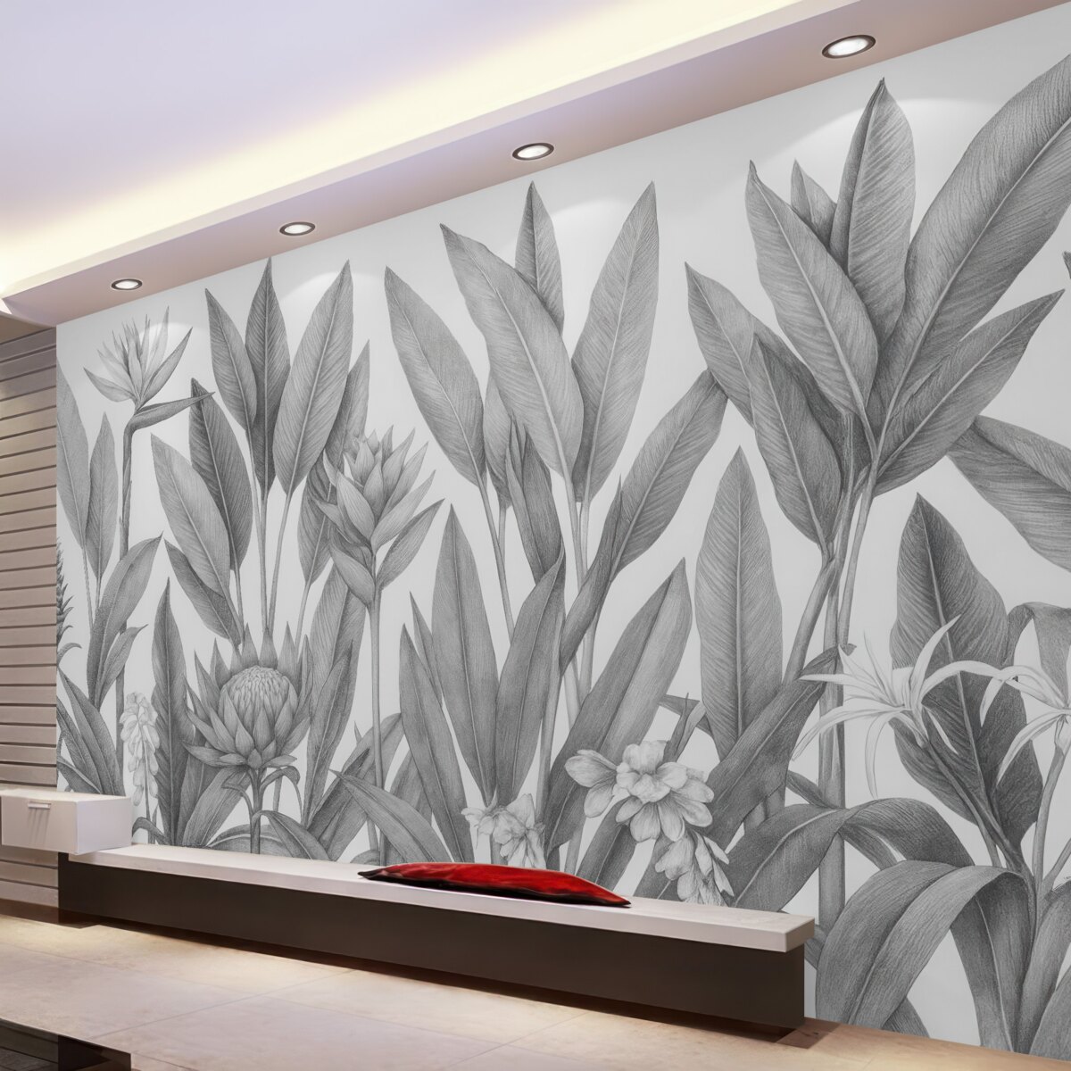 Fototapeta Rośliny z tropikalnej dżungli w odcieniach czerni i bieli.